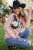 Pink Cow Spots Patchwork Half Zip Drawstring Hoodie