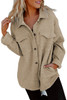 Khaki Retro Quilted Flap Pocket Button Shacket