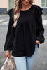 Black Lace Eyelet Ruffle Shoulder Long Sleeve Blouse