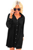Black Long Sleeve Ruffle Velvet Button Up Dress Black Long Sleeve Ruffle Velvet Button Up Dress