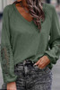Green Crochet Lace Patch Raglan Sleeve Top