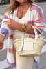 Beige Plus Size Striped Dropped Shoulder Sweater Cardigan