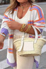 Beige Plus Size Striped Dropped Shoulder Sweater Cardigan
