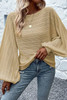 Apricot Lantern Sleeve Eyelets Textured Knit Sweater Apricot Lantern Sleeve Eyelets Textured Knit Sweater