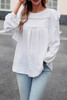 White Lace Eyelet Ruffle Shoulder Long Sleeve Blouse