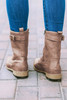 Chestnut Buckle Strap Zipper Decor Lace-up Leather Boots