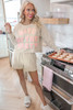 Apricot Letter Print Long Sleeve Top and Shorts Lounge Outfit