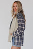 Blue Floral Plaid Mixed Print Bishop Sleeve Patchwork Top