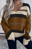 Coffee Striped Pattern Knit V Neck Sweater Coffee Striped Pattern Knit V Neck Sweater