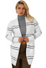 White Striped Detail Fuzzy Open Front Cardigan