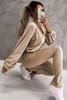 Khaki Drape V Neck Split Bottom Velvet Pants Set