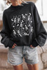 Black Halloween Skeleton Print Drop Sleeve Pullover Sweatshirt
