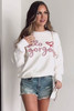 White Hello gorgeous Graphic Ribbed Trim Sweater