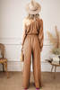 Khaki Crinkled Texture One-shoulder Loose Jumpsuit