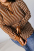 Brown Thumbhole Sleeve Striped Henley Top