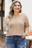 Khaki Plus Size Textured Drop Shoulder Exposed Seam Top