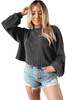 Black Cording Drop Shoulder Puff Sleeve Casual Long Sleeve Top