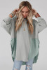Grey Crinkle Splicing Raw Hem High Low Oversized Blouse