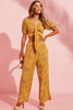 Yellow Bohemian Floral Print Pocketed Wide Leg Pants