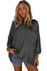 Dark Gray Ribbed Roll-tab Sleeve Chest Pocket Oversize Top