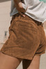 Brown Vintage Elastic Waist Back Pocketed Corduroy Shorts