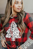 Red Plaid Patch Sleeve Leopard Christmas Tree Graphic Hoodie