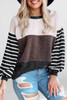 Multicolor Contrast Striped Sleeve Color Block Pullover