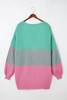 Rose Pompom Color Block Open Front Cardigan