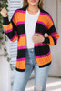 Black Striped Colorblock Drop Shoulder Slouchy Cardigan