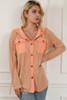 Apricot Flap Pockets Patchwork Hooded Ribbed Shacket