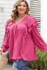 Pink Crinkle Ruffled V Neck Plus Size Blouse Pink Crinkle Ruffled V Neck Plus Size Blouse