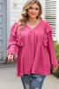 Pink Crinkle Ruffled V Neck Plus Size Blouse Pink Crinkle Ruffled V Neck Plus Size Blouse