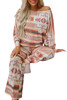 Multicolour Aztec Print Puff Sleeve Pullover and Pants Lounge Outfit