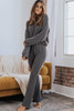 Black Ribbed Drawstring Waist Hoodie and Pants Set