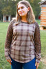 Chestnut Plus Size Leopard Raglan Sleeve Plaid Top