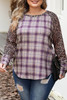 Chestnut Plus Size Leopard Raglan Sleeve Plaid Top