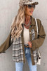 Brown Plaid Patchwork Pockets Denim Jacket