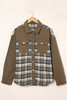 Brown Plaid Patchwork Pockets Denim Jacket