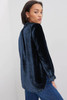 Navy Blue Frilled Neck Buttoned Front Velvet Top