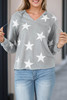 Light Grey Stars Print V-Neck Drawstring Hoodie