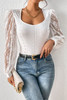 White Frenchy Contrast Lace Bishop Sleeve Bodysuit