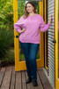 Pink Plus Size Exposed Seam Terry Long Sleeve Top