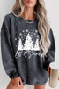 Gray Christmas Tree Flake Graphic Corded Sweatshirt