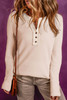 Beige Waffle Knit Textured Henley Top