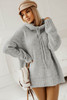 Gray Cowl Neck Drawstring Pullover Hooded Sweater