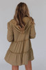 Khaki Tiered Ruffled Zip-Up Drawstring Hooded Jacket