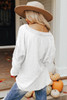 Bright White Contrast Patched Exposed Seam Waffle Knit Henley Top