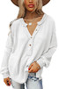 Bright White Contrast Patched Exposed Seam Waffle Knit Henley Top