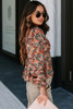 Orange Floral Flounce Sleeve Front Tie Sweetheart Neck Blouse