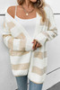 Beige Textured Stripe Pattern Drop Shoulder Duster Cardigan